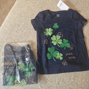 Carter's Navy Tee with Green Shamrock Graphics and Gold Accents